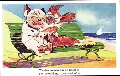 Künstler Ak Studdy, George E., Bonzo the Dog, Winden waaien om de hoofden