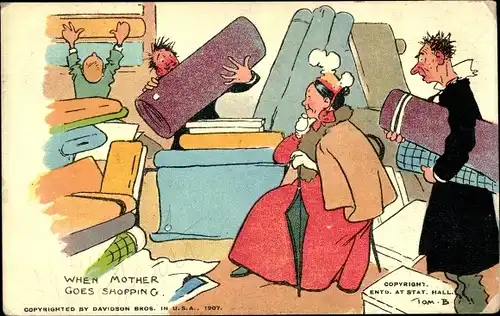 Künstler Ak Browne, Tom, When mother goes shopping