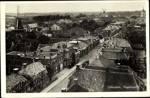 Ak Uithuizen Groningen, Vogelvlucht, Windmühlen