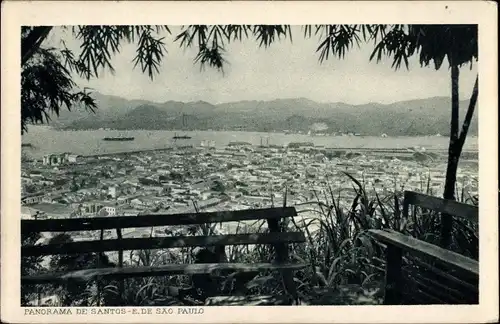 Ak Santos Brasilien, Blick auf den Ort von Aussichtspunkt, Küste, Berge