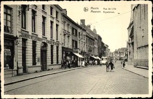Ak Menin Menen Meenen Lys Westflandern Rue de Lille, Rijselstraat, Bank