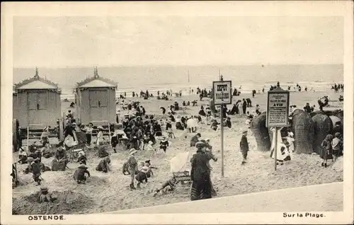 Ak Ostende Westflandern, Sur la plage, Strandkabinen, Strandleben