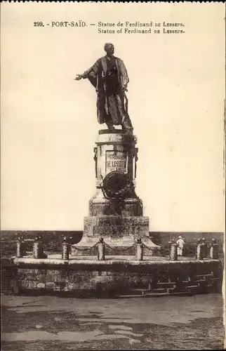Ak Port Said Ägypten, Statue of Ferdinand de Lesseps