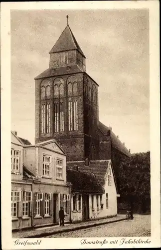 Ak Greifswald, Blick von der Domstraße auf die Jakobikirche