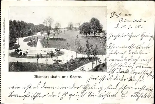 Ak Crimmitschau in Sachsen, Bismarckhain mit Grotte