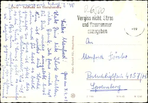 Ak Gera in Thüringen, Talstraße mit Trinitatiskirche