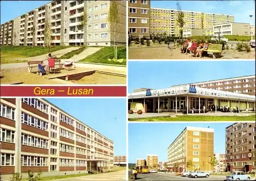 Ak Lusan Gera in Thüringen, Birkenstraße, Hans Beimler Oberschule, Zeulsdorfer Straße, Kaufhalle