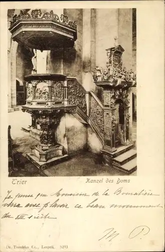 Ak Trier an der Mosel, Kanzel des Doms, Innenansicht