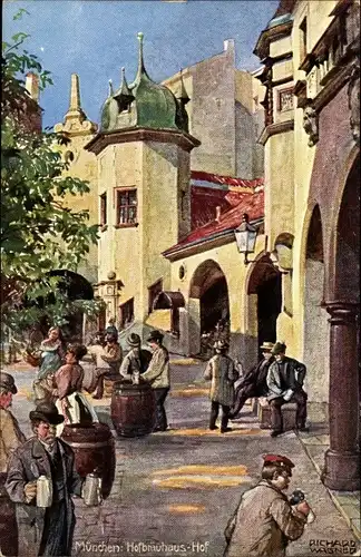 Künstler Ak Wagner, Richard, München, Hofbräuhaus Hof, Fässer