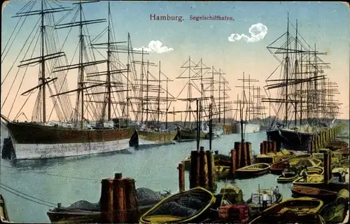 Ak Hamburg, Segelschiffhafen, Segelschiffe, Boote