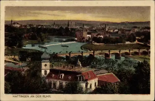 Ak Hattingen an der Ruhr, Panorama, Brücke, Fluss