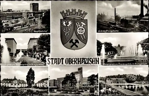 Ak Oberhausen im Ruhrgebiet, Wappen, Wasserspiele am Friedensplatz, Gute Hoffnung Brücke