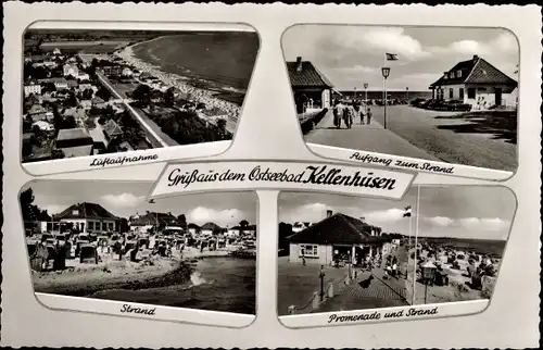 Ak Ostseebad Kellenhusen in Holstein, Luftaufnahme, Strand, Promenade am Strand