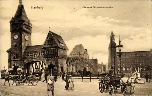 Ak Hamburg, Neue Wandrahmsbrücke, Kutschen