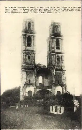 Ak Arras Pas de Calais, Mont Saint-Eloi, Les Tours de l'Ancienne Abbaye, zerstörte Klostertürme
