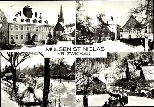 Ak St Niclas Mülsen Sachsen, Teilansichten, Winterlandschaft, Schnee
