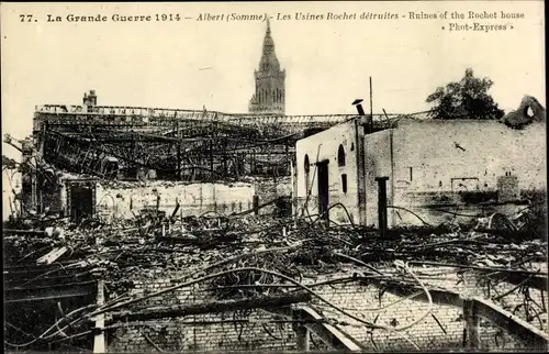 Ak Albert Somme, Les Usines Rochet detruites, Kriegszerstörung 1. WK