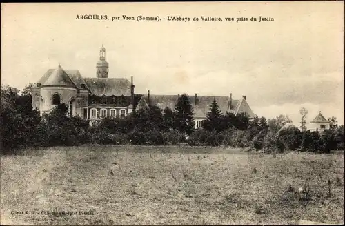 Ak Argoules Somme, L'Abbaye de Valloire, vus prise du Jardin, Kloster, Klostergarten