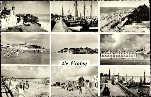 Ak Le Crotoy Somme, Le Port, Les Tourelles, La Plage, L'Heure du Bain, La Flotille, La Caravelle