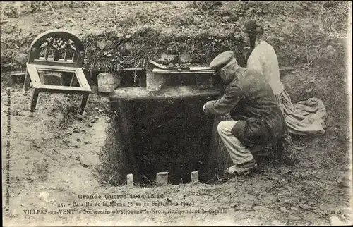 Ak Villers-aux-Vents Meuse, Souterrain ou sejours le Kronprinz pendant la Bataille de la Marne 1914