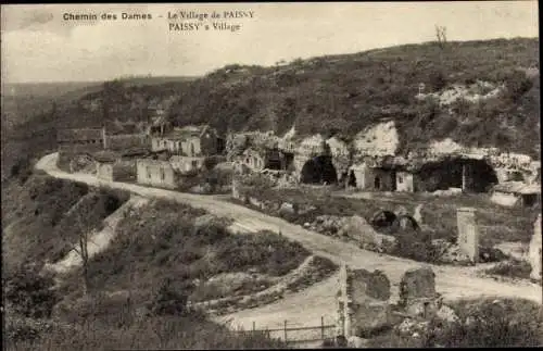 Ak Paissy Aisne, Chemin des Dames, zerstörtes Dorf