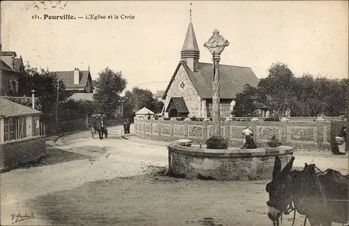 Ak Pourville Seine Maritime, L'Église et la Croix