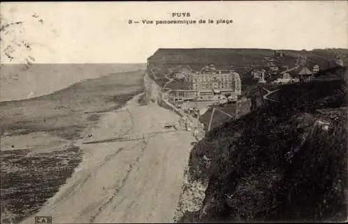 Ak Dieppe Seine Maritime, Puys, Panoramablick, Strand