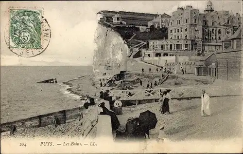 Ak Puys Seine Maritime, Les Bains, Strandpartie