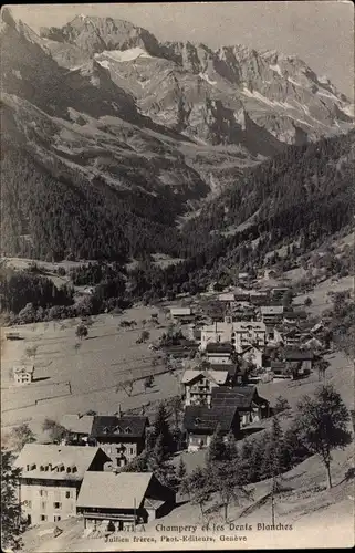 Ak Champéry Kanton Wallis, Dents Blanches, Panorama, Ort, Berge