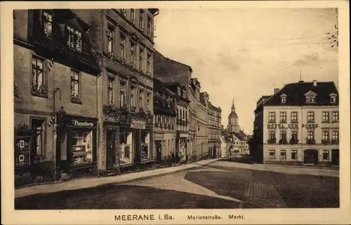 Ak Meerane in Sachsen, Marienstraße, Markt, Hotel zur Sonne