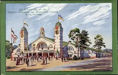 Künstler Ak Leipzig in Sachsen, Festabend Gausängerbund 1909, Universitäts Jubiläums Festhalle