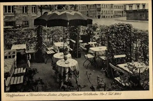 Ak Leipzig in Sachsen, Café Lutze, Kaiser Wilhelm Straße 2, Terrasse