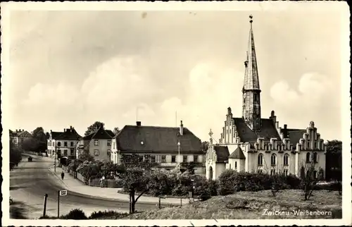 Ak Weißenborn Zwickau in Sachsen, Kirche, Straßenpartie