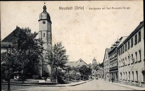 Ak Neustadt an der Orla, Schlossplatz mit Karl Alexander Straße