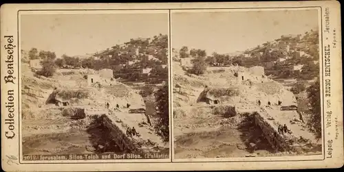 Stereo Foto Jerusalem Israel, Siloa Teich, Dorf Siloa, Collection Bruno Hentschel