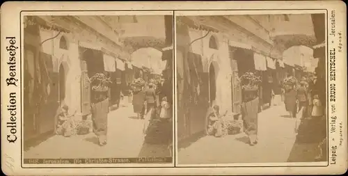Stereo Foto Jerusalem Israel, Die Christenstraße, Collection Bruno Hentschel