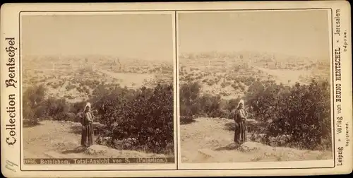 Stereo Foto Betlehem Palästina, Gesamtansicht, Collection Bruno Hentschel