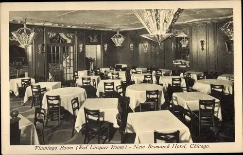 Ak Chicago Illinois USA, New Bismarck Hotel, Flamingo Room, Red Lacquer Room