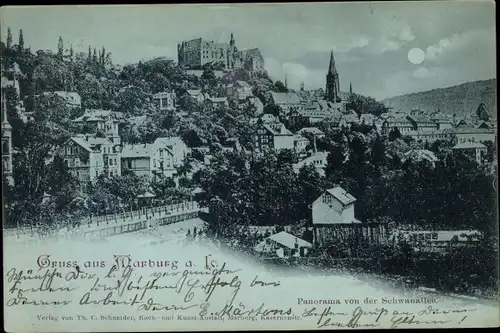 Mondschein Ak Marburg an der Lahn, Gesamtansicht