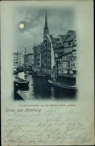 Mondschein Ak Hamburg, Deichstraßenfleth von der Hohen Brücke gesehen