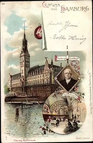 Litho Hamburg, Neues Rathaus, Ratsweinkeller, Ehrenbürger