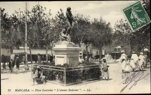 Ak Mascara Algerien, Place Gambetta L'Amour Endormi