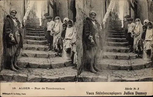 Stereo Ak Algier Alger Algerien, Rue de Tombouctou, Algerier an einer Treppe