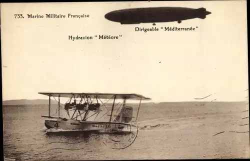 Ak Marine Militaire Francaise, Hydravion Meteore, Dirigeable Mediterranee, Zeppelin, Wasserflugzeug