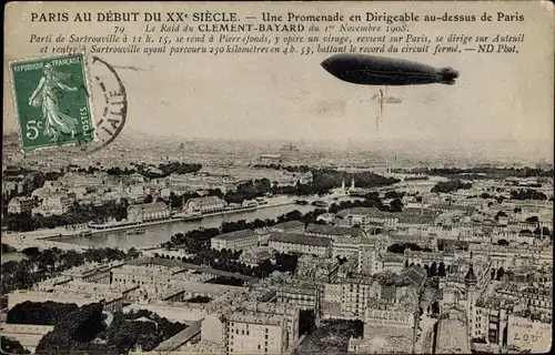 Ak Une Promenade en Dirigeable au dessus de Paris, Le Raid du Clement Bayard, Zeppelin