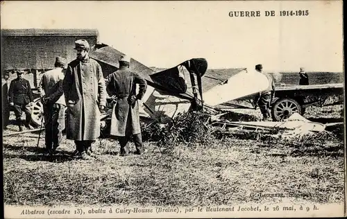 Ak Französisches Militärflugzeug, Guerre de 1914-1915, Albatros, abattu a Cuiry House