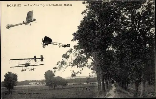 Ak Roanne Loire, Französische Flugzeuge, Le Champ d'Aviation Matel