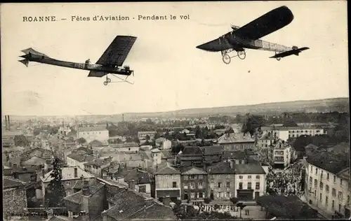 Ak Roanne Loire, Fetes d'Aviation, Pendant le vol, Französische Flugzeuge