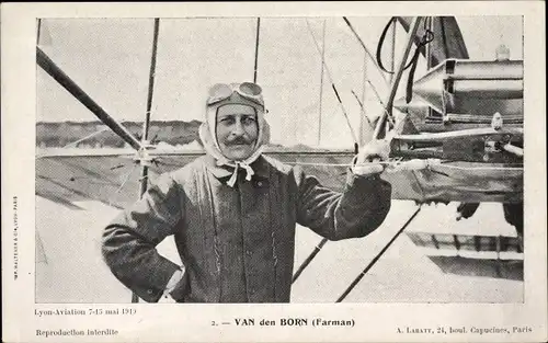 Ak Pilote Van den Born, Avion Farman, Portrait, Pilot, Flugzeug