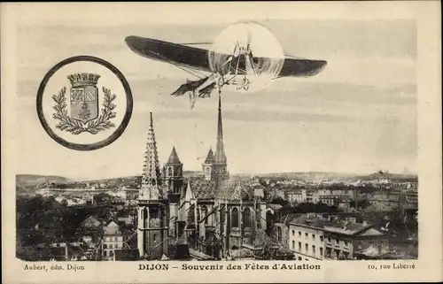 Wappen Ak Dijon Côte d'Or, Souvenir des Fetes d'Aviation, Französisches Flugzeug